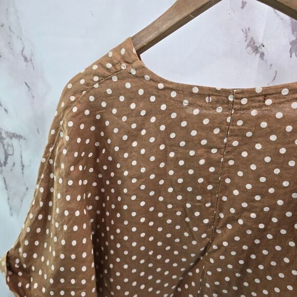 Lands Down Under Shirt Womens Large Brown Linen Spot Artsy To Wear Lagenlook - Picture 6 of 11